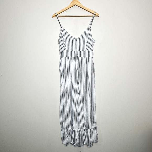LoveShackFancy Edeline Navy Blue Stripped Sleeveless Ruffled Hem Jumpsuit Sz 4 - Picture 3 of 12